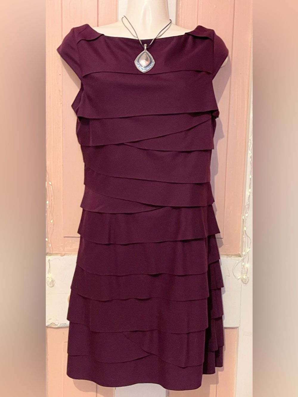 S.L. Fashions Women's Plum Layered Ruffle Dress